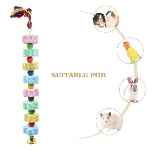 2 Pack Bird Chewing Toy, Colorful Parrot Beak Grinding Calcium Stone with Bells, Cage Accessories for Cockatiels Parakeets Parrots Budgies Lovebirds Rat Hamster Chinchilla Rabbit Bunny African Grey - color: Multi-colored, size: 13.77 inch Long