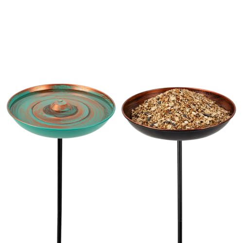 VEWOGARDEN 2 Pack Bird Bath for Outside Vintage Metal Bird Bath with Stake Outdoor Birdbath Set for Garden, Patio, Lawn Decor
