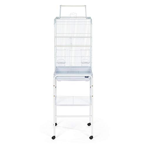 Prevue Pet Products Bird Cage Stand with Shelf - Small to Medium Metal Cage Stand with Rolling Wheels, Bird Stands for Inside, Mid‑Height Shelf for Cage Accessories, Toys, and Storage - White - color: White, size: 17.0"L x 17.0"W x 27.0"H