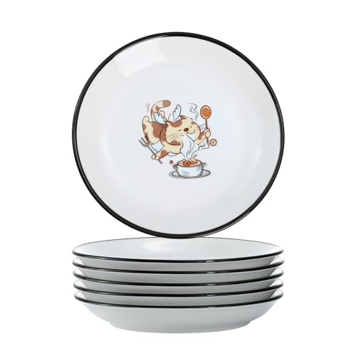 Funny Fidgety Chef Cat Pattern Ceramic Sauce Dishes, Seasoning Dishes, Sushi Soy Dipping Bowls, Appetizer Plates, Dessert Plates, Little Cat Bird Feeding Bowls, Set of 6-Chef Cat-5 Inch - color: Chef Cat, size: 5 Inch