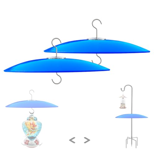 13" Large Glass Rain Cover for Bird Feeder, 2-Pack Blue Weather Guard Dome | Stainless Hooks Squirrel Baffle, Dual Use Protective Shield on Shepherd Pole or Hook Hanging, Bird House Protector, Dia. 33cm - color: Blue, size: 2PC/Pack