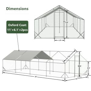 Heavy Duty Metal Chicken Coop with Hardware Cloth (312" L x 120.5" W x 78.72" H) - size: 312.1"L x 120.5"W x 78.7"H