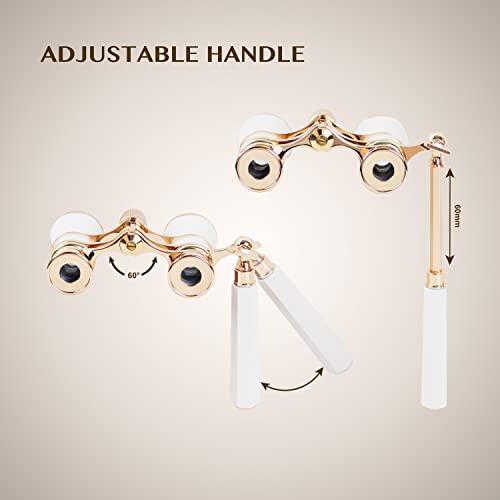 Aomekie Opera Glasses Binoculars 3X25 Theater Glasses Lorgnette Mini Binocular Compact with Handle for Adults Women in Musical Concert（White） - color: White with Handle