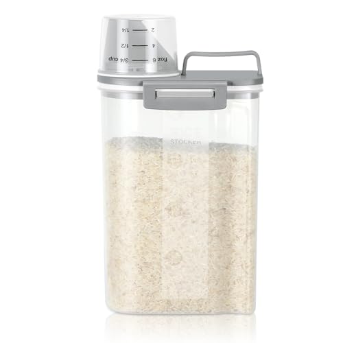 TBMax Rice Storage container 4 Lbs, Small Rice Dispenser with Measuring Cup, Cereal Containers Flour Bin, Kitchen Food Storage Container and Pantry Organizers, Pet Dog Cat Food Dispenser - color: Grey