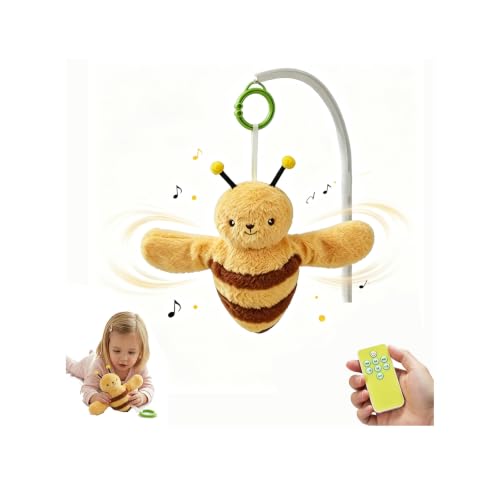 Baby Hanging Flying Bird Musical Toys for Stroller Car Seat Crib Play Gym | Ages 0-36 Months, Tummy Time, Sensory Music Toys, Plush with Clamp, Boys and Girls, Flapping Wings Bee/Birds Toy - color: Yellow Bee