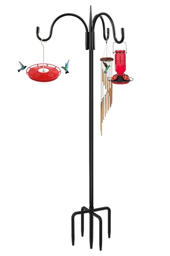 Heavy Duty Shepherds Hook 76" Triple Hooks - Metal 5-Prong Base, Adjustable (44/60/76") - 17lb Capacity Bird Feeder Pole for Hanging Plants, Solar Lanterns, Wind Chimes, 1 Pack - color: 1-Pack, size: 76" Triple Hook