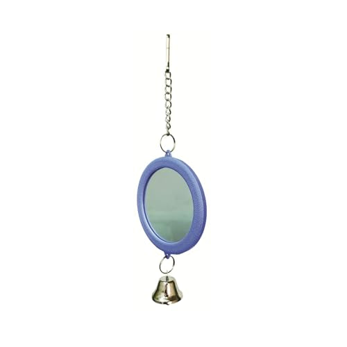 Pet Bird Mirror with Bell Interactive Parrot Toy Bird Cage Mirror for Cockatiel Parakeets Canaries Budgie Cage Accessories (Blue) - color: Blue