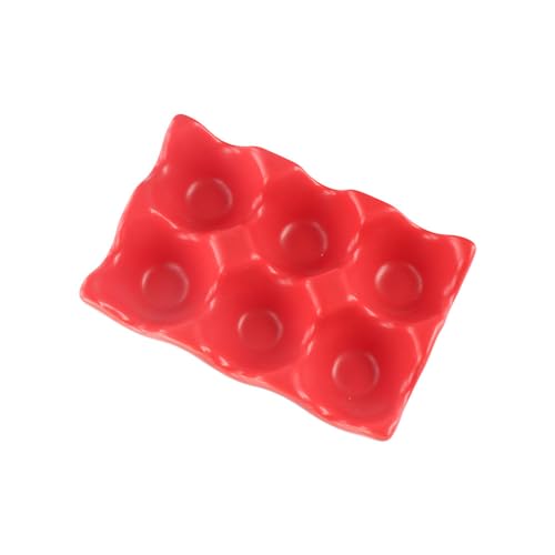 Pokinge Ceramic Egg Holder, 6 Cups Porcelain Egg Storage Rack Half Dozen Egg Tray Kitchen Fridge Storage Supplies Home Tabletop Decoration(red)