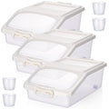 3 Pcs Rice Storage Container 11 lb Airtight Flour Container with Wheels Measuring Cup Clear Pet Food Dog Cat Birds Food Bin Grain Cereal Organizer Box for Dry Baking Supplies (White) - color: White