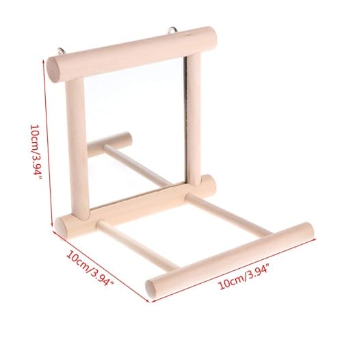 Litewoo Bird Mirror with Perch Parrot Swing Interactive Play Toys, 2 PC | Natural wood, with perch, 3.94"x3.94"x3.94", reduces loneliness, easy hang on cages, for small bird/parakeet/conure/lovebird - color: Bird Mirror Perch Stand-2 PCS