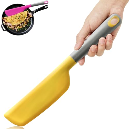 Silicone Omelette Spatula Turner, Flip Fold Omelet Turner, 13Inch | Flexible Egg Flip Tool for Non-stick Pans, Heat Resistant omelette flipper for Kitchen Omelet Pancake Crepes - color: Yellow-Narrow