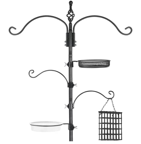 Bird Feeder Pole Wild Bird Feeder Hanging Kit Planter, 83 Inch Bird Feeding Station Kit with 5 Prongs Base Hummingbird Feeder Stand Hook for Outside