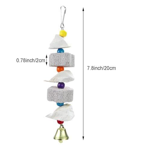 2Pcs Bird Beak Trim Cuttlebone Calcium Stone Lava Block Chew Toy Grinding Teeth Natural Minerals with Bell for Parakeet Conure Lovebird Cockatiel Finch Canary Hamster Chinchilla Rabbit
