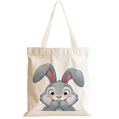 Cartoon Canvas Tote Bag, Gifts for Women Men Birthday Christmas Reusable Tote Shoulder Bag for Grocery Shopping 01 - color: Rabbit 472