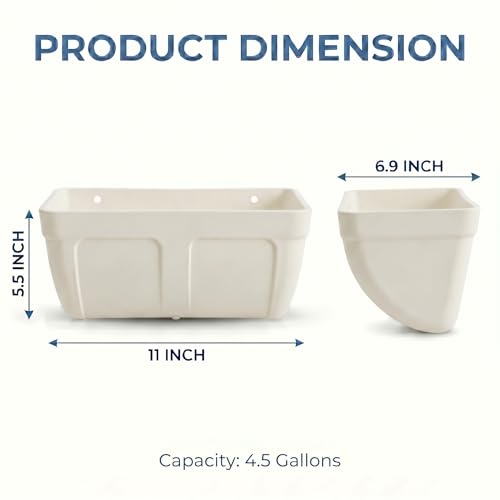 Hanging Chicken Feeder Waterer Heavy Duty BPA-Free Plastic Feed Trough, Fence Mount Livestock Feeding Bucket, Backyard Poultry Farm Supplies for Duck, Turkey, Goat, Sheep, 2 Pack, White - color: White