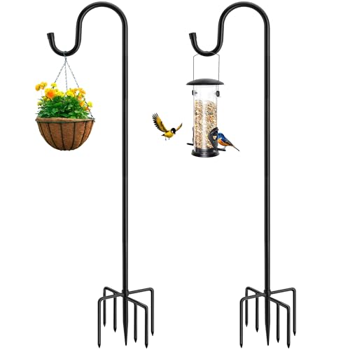 Shepherds Hooks for Outdoor with 7 Base Prongs, 72 Inches Heavy Duty Garden Bird Feeder Pole for Hanging Bird Feeder, Plant Baskets, Solar Light Lanterns, Outdoor Plant Hanger Hook,2 Packs - size: 72in-2pcs