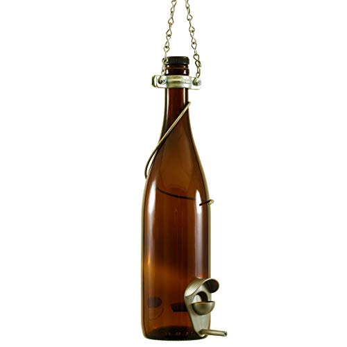 Blue Ridge Mountain Wine Bottle Bird Feeders, Backyard Decor, Finch Feeder, Garden Decor for Outside, Bird Decor, Hanging Bird Feeder, Outdoor Decor, 25oz Seed Capacity, Amber & Silver - color: Amber & Silver