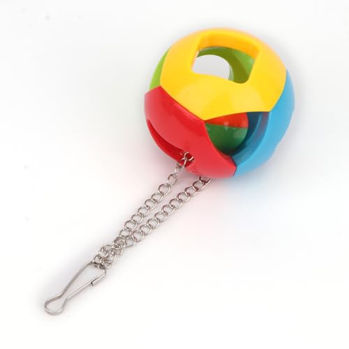 Hypeety Parrot Colorful Ball Toys with Bell Cage Hanging Chewing Ball Toy | With jingle bell inside, durable, chewproof plastic, easy-hanging, for parakeet/conure/cockatiel/small medium bird, 1 ball, C - color: Blue, Yellow, Red