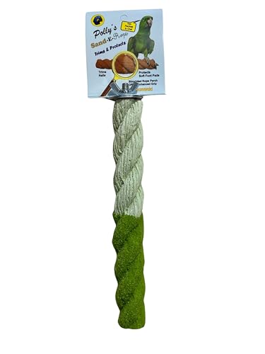 Polly's Sand-E-Rope Safety Bird Perch Toy-Trims Nails & Beak-Promotes Healthy Feet-Safe Non-Toxic-Bird Supplies for Bird Cages (Green, Medium) - color: Green, size: Medium