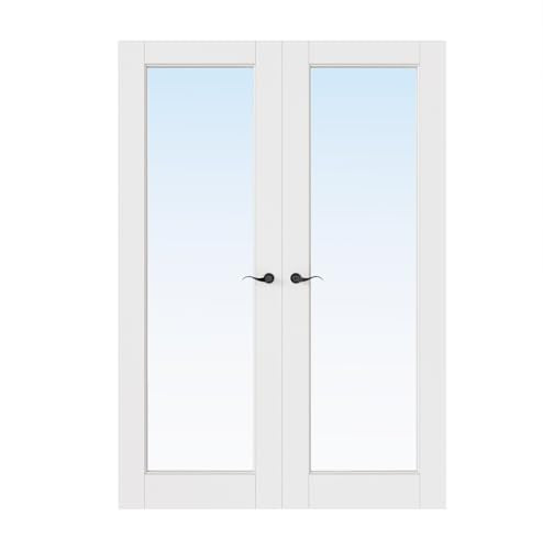 48x80 Interior French Door,1-Lite Clear Glass Doors,Living Room Doors | Matte Black Hardware-Privacy Door Lever with Lock, Latch&Hinges, Solid Core,Tempered Glass,No PreDrill,Jamb Assembly Required - color: Full Lite, Black Hinges, size: 48x80 for 50x82 o