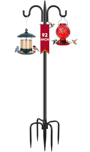 Gtongoko Bird Feeder Pole for Outdoors Heavy Duty, 92 Inch Double Shepherds Hook with 5-Prong Stable Base, 3/4 Inch Thick Hummingbird Feeder Stand for Hanging Plants, Lanterns, 1 Pack - size: 92 Inch