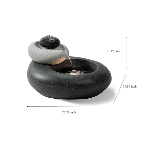 13.39" H Outdoor Water Fountain Made with Eco-Friendly Recyclable Materials, Polyethylene Rock Waterfall Outdoor Fountain, Garden Decor with LED Light & Pump for Patio, Backyard (13.39") - size: 13.39"