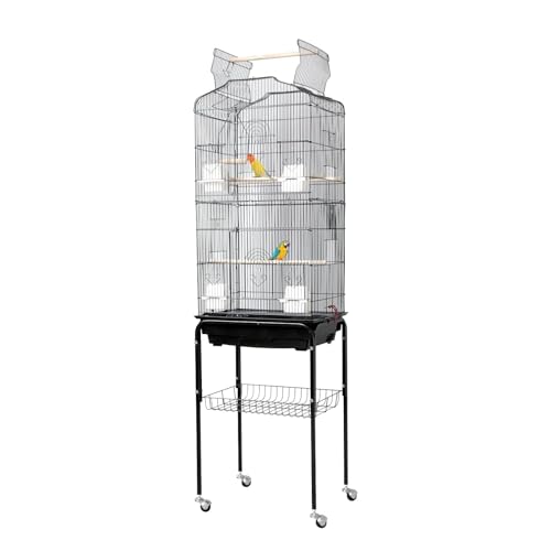 64 in Bird Cage, Parrot Cage, Parakeet Cage - Large Hanging Birdcage with Solid Iron Wrought Construction, Rolling Storage & Bird Stand, Flight Nest for Cockatiel, Budgie, Canary & Small Parrots - size: 18.0"L x 64.0"W x 14.0"H
