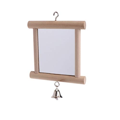 Litewoo Bird Mirror with Bell Parrot Swing Interactive Play Toys, 2PC | Natural wood, with bell, 5.91"x3.94", reduces loneliness, easy hang on cages, for small bird/parakeet/conure/lovebird - color: Bird Mirror with Bell-2PCS