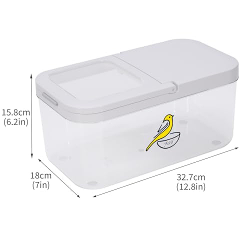 Bird Seed Storage Container, 5.4 Qt/6 L Pet Food Container with Measuring Cup & Stainless Steel Bird Feeder Bowl, Airtight Wild Birds Seed Dispenser, Plastic BPA Free, Clear
