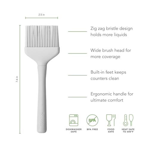 Tovolo Silicone Basting Brush for Cooking and Pastry, Flex Core Oyster Gray Silicone Pastry Brush Oil Egg Wash Spreader, BBQ Sauce Marinade Meat Cooking Brush Heat Safe 600F Grilling Utensil