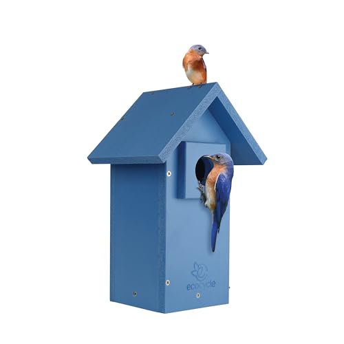 Bluebird Bungalow Recycled Plastic Bird House with Predator Guard and Clean-Out Door, Wild Bird House and Outdoor Décor, Blue