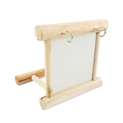 Bird Mirror with Swing and Perch for Parakeets Cockatiels Lovebirds Finches - Wooden Interactive Hanging Cage Toy, 3.7 x 3.5 x 3.5 Inch, 1 Pack - size: 3.7 x3.5x3.5 inch