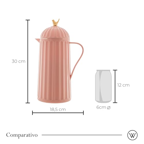 WOLFF - Bird Thermal Coffee Carafe - Hot or Cold Drinks, Plastic Exterior and Glass Insulation Lining Flask Coffee Dispenser, Thermal Bottle for Beverages, Tea and Water Pitcher- Pink, 34floz/1L - color: Pink