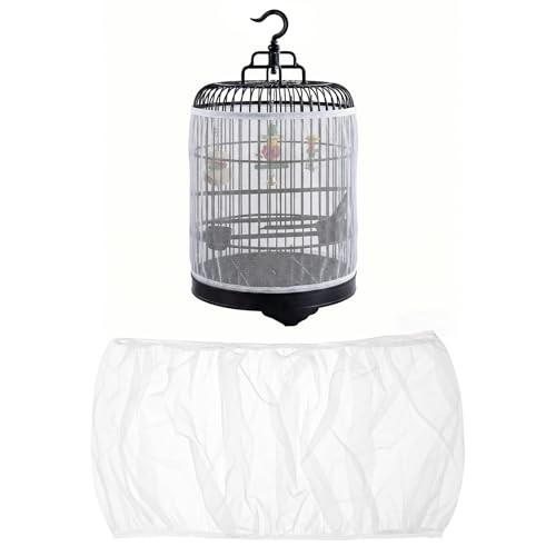 2 Pcs Bird Cage Seed Catcher, Adjustable Bird Cage Net Cover, Reusable Soft Nylon Cover for Parrot Enclosures (White) - color: White