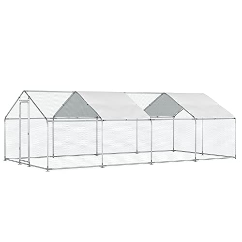 Large Metal Chicken Run, Chicken Coop with Lockable Door Spire Shape Walk-in Chicken Hen House with Waterproof & Anti-UV Cover for Duck Rabbit Habitat Cage Outdoor Poultry Cage for Yard Farm - size: 240.0"L x 120.0"W x 79.0"H
