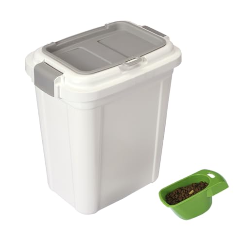 Ashfield & Harkness Airtight Pet Food Storage Container, 23 Qt / 20 Lbs | BPA-free HDPE, slim white/grey design, scoop included, 14.5"x10.5"x17", keeps dry dog & cat food fresh - color: White, size: 20 lbs