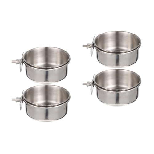 Stainless Steel Bird Food Bowl Parrot Feed Cup with Brackets Bird Cage Feeder Cups for Parakeets Cockatiels Doves Pigeons Hanging Food and Water Dish 4-Pack 4.92 X 3.93 X 3.54 in - size: 4PCS