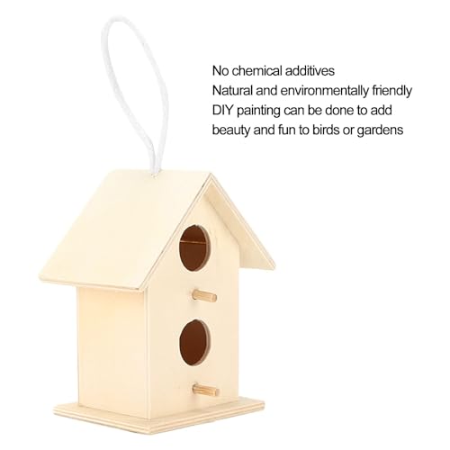Wooden Birdhouse, 2PCS Wooden Hanging Bird House with Two Holes for Outside | Nest Box Unfinished Bird Houses Hanging Wooden Birdhouse Wooden Bird Houses to Paint for Small Bird (#a)