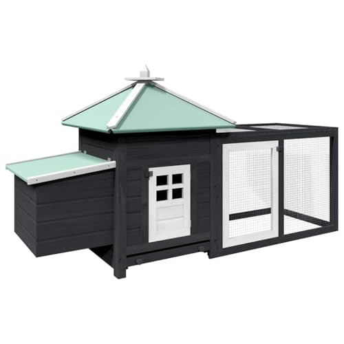 Large Chicken Coop with Nesting Box and Run, 75 Inch Outdoor Wooden Poultry Cage Hen House, Solid Firwood and Galvanized Steel Wire Backyard Pet Enclosure, Grey - color: Grey