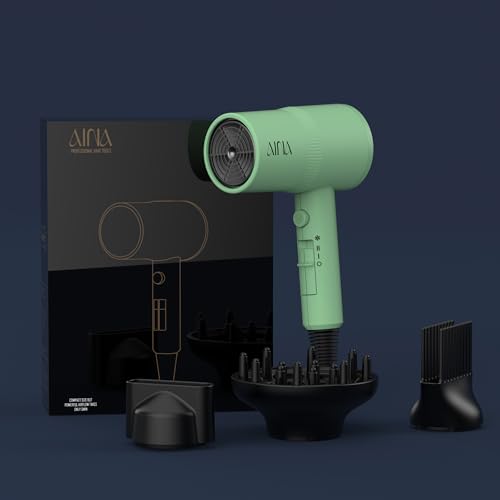 AINA Hair Dryer with Diffuser,Comb Full-Featured Blow Dryer 110V(Green) | 3 Heat/2 Speed;Cold shut button;Lightweight;Compact Size;High Temp;Low Airflow;Same Results;Less Expense - color: Jade Green, size: 4 Piece