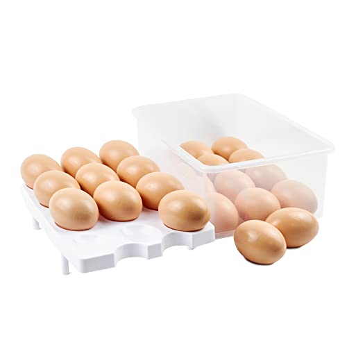 2 Tiers Egg Container Deviled Egg Carrier Eggs Holder with Handle Fridge Freezer Storage by DELIFUR (White) - color: White