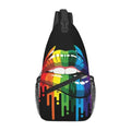 Lgbt Pride Rainbow Lips Art Black Sling Backpack Crossbody Shoulder Bag Chest Bag Travel Chest Pack Casual Daypack For Women Men Hiking Sports Working - color: Black2