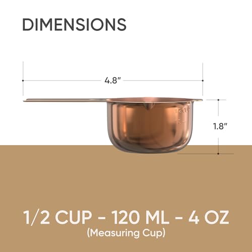 Color Up ½ Cup Measuring Cup (120 ml) – Premium Copper Stainless Steel, Accurate for Wet & Dry Ingredients, Embossed Markings, Easy-Pour Spouts, Dishwasher-Safe, Kitchen Essential - size: 1/2 Cup (120 ml) Copper