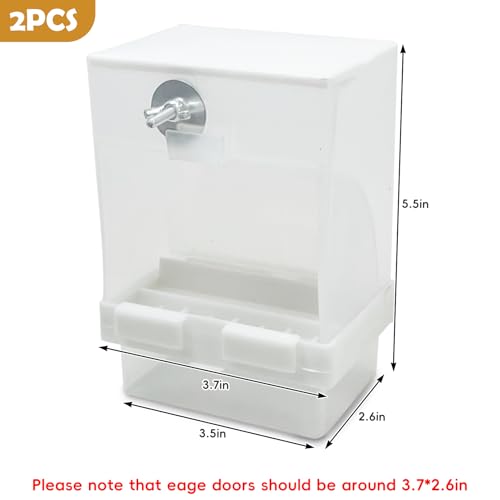 Tfwadmx 2 Pcs No Mess Automatic Bird Feeders Cockatiel Food Dispenser Bowls Seed Container Parrot Dishes Parakeet Cage Accessories Bird Feeder with Divider for Canary Finch Conure Lovebirds - size: Small-3.5 x 2.6 x 5.5 inch