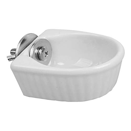 Small Animals Bowl, Detachable Cage Feeder Pet Ceramic Water & Food Feeder, Small Animal Supplies for Rabbit Parrot Squirrels Chinchilla Hamster Ferret (White, M) - size: M
