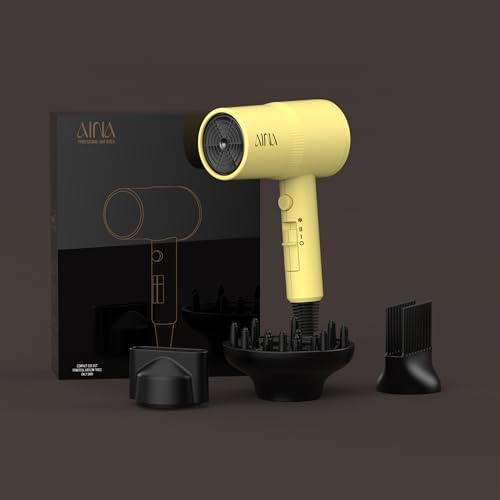AINA Hair Dryer with Diffuser,Comb Full-Featured Blow Dryer 110V(Yellow) | 3 Heat/2 Speed;Cold shut button;Lightweight;Compact Size;High Temp;Low Airflow;Same Results;Less Expense - color: Zest Yellow, size: 4 Piece