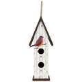 Wooden Birdhouse with Metal Bird Wall Decoration - 14.5" - Antique White