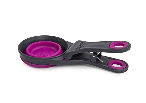 Dexas Popware for Pets Collapsible Klip Scoop, 3-in-1 Pet Food Scoop, Measuring Cup and Bag Clip, 1/2 Cup Capacity, Fuchsia - color: Fuchsia, size: 1/2 Cup Capacity