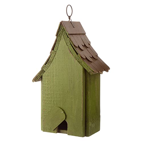 Glitzhome Birdhouses for Outdoors, Green Hand Painted Garden Wooden Bird House with Single Roof Hanging Bird House for Outside - color: Green