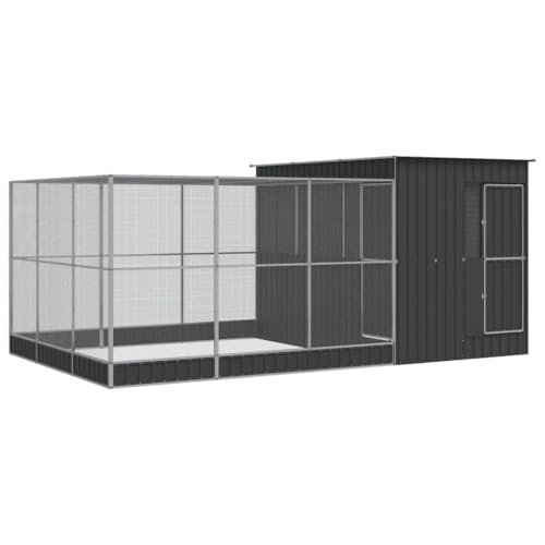 Galvanized Steel Aviary with Extension Silver | Walk In Bird Cage, Lockable Door, Steel Mesh Grid, Suitable For Rabbits Ducks Chickens - size: 195.7" x 119.3" x 85"